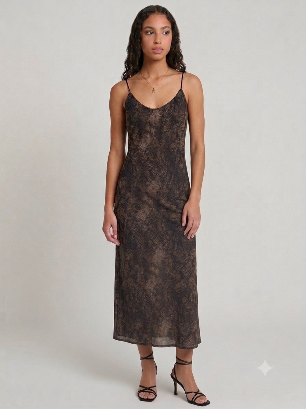 Dynamite Brown & Black Snake-Print Midi Dress